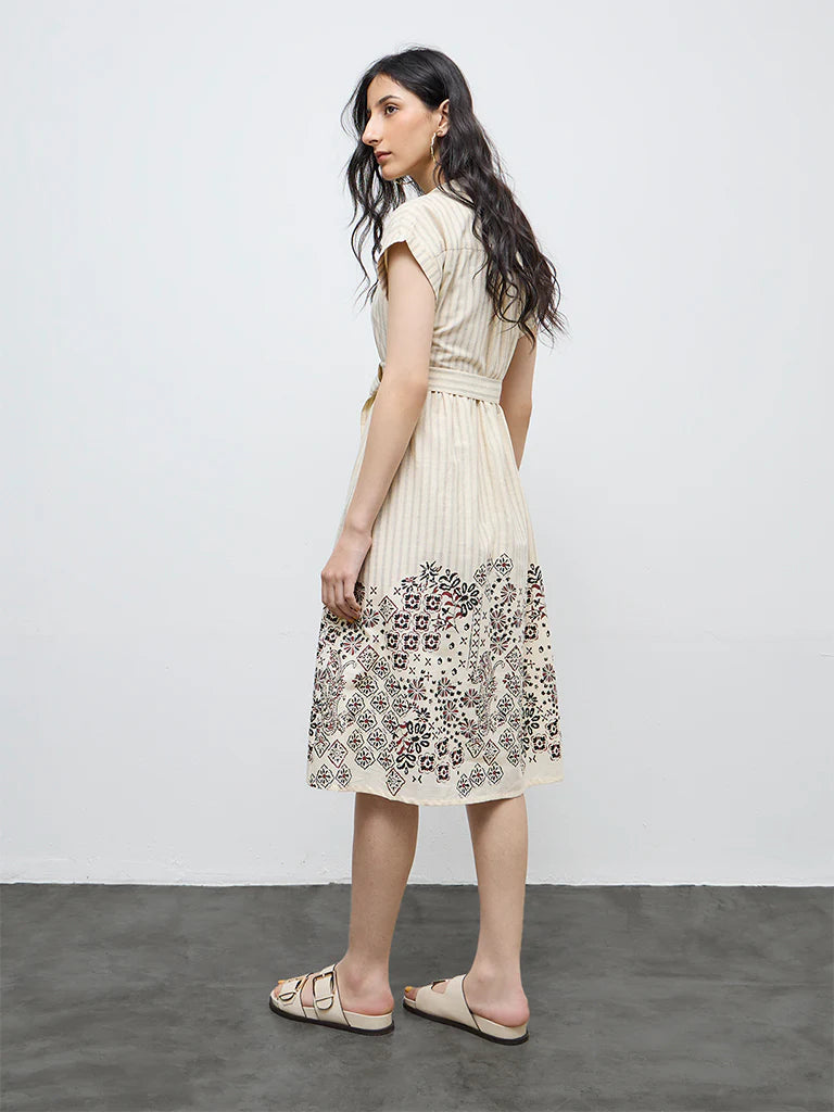 Bombay Paisley Off-White Cotton Shirt Dress with Belt