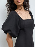 Bombay Paisley Black Floral Embroidered Cotton-Blend A-Line Dress