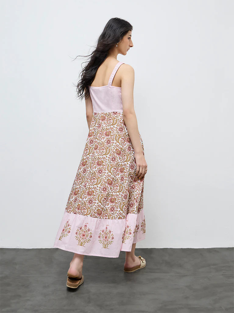 Bombay Paisley Pink Floral Printed Cotton A-Line Dress