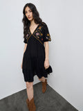 Bombay Paisley Black Embroidered Cotton A-Line Dress