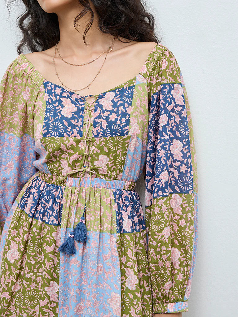 Bombay Paisley Multicolour Floral Pattern Cotton A-Line Dress