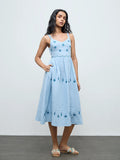 Bombay Paisley Light Blue Embroidered Cotton A-Line Dress
