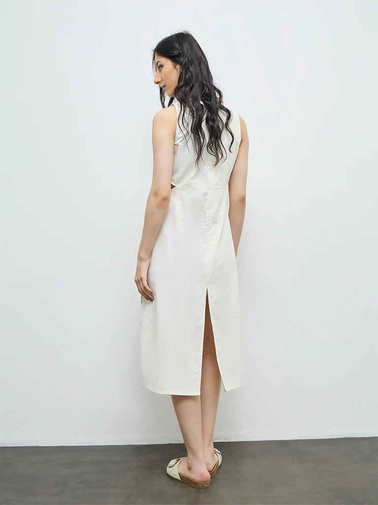 Bombay Paisley Off-White Floral Cotton-Blend A-Line Dress