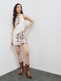 Bombay Paisley Off-White Floral Cotton Straight Dress