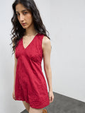 Bombay Paisley Red Floral Embroidered Cotton Straight Dress