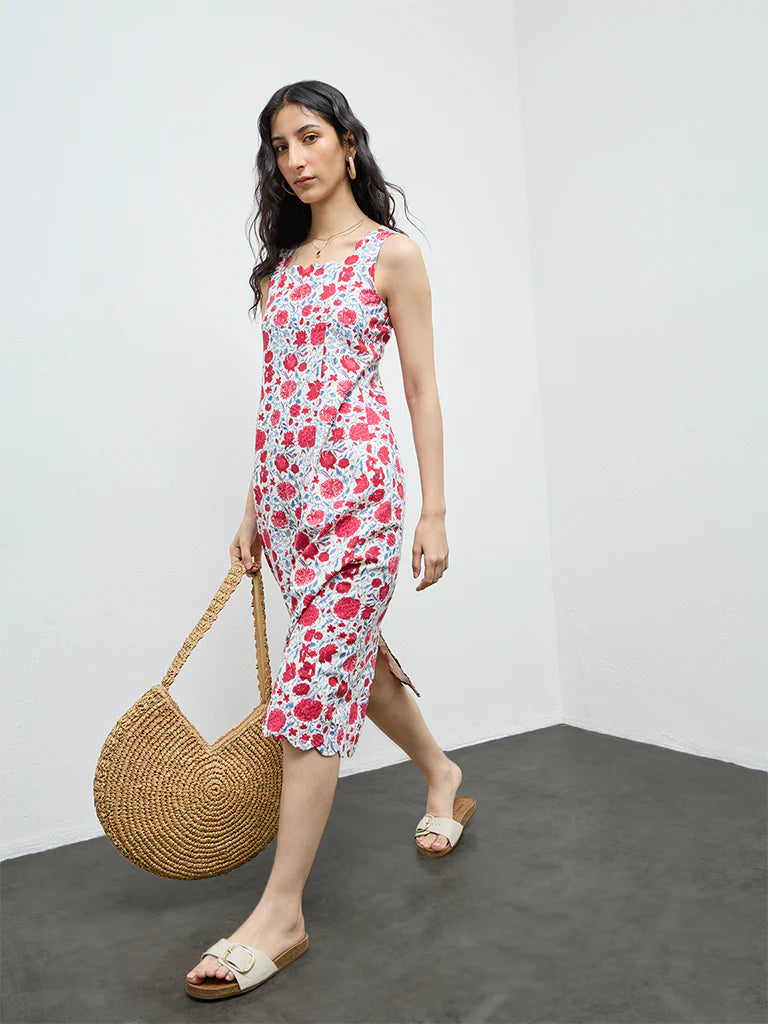 Bombay Paisley Red Floral Cotton-Blend Straight Dress