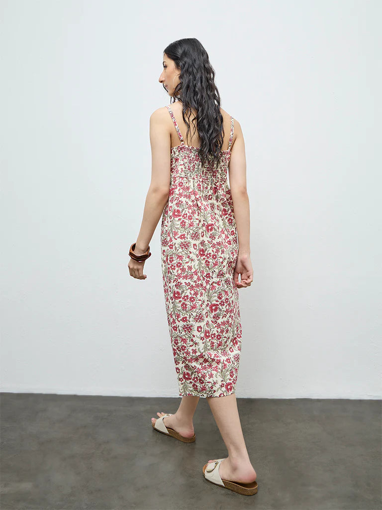 Bombay Paisley Off-White Floral Cotton Straight Dress