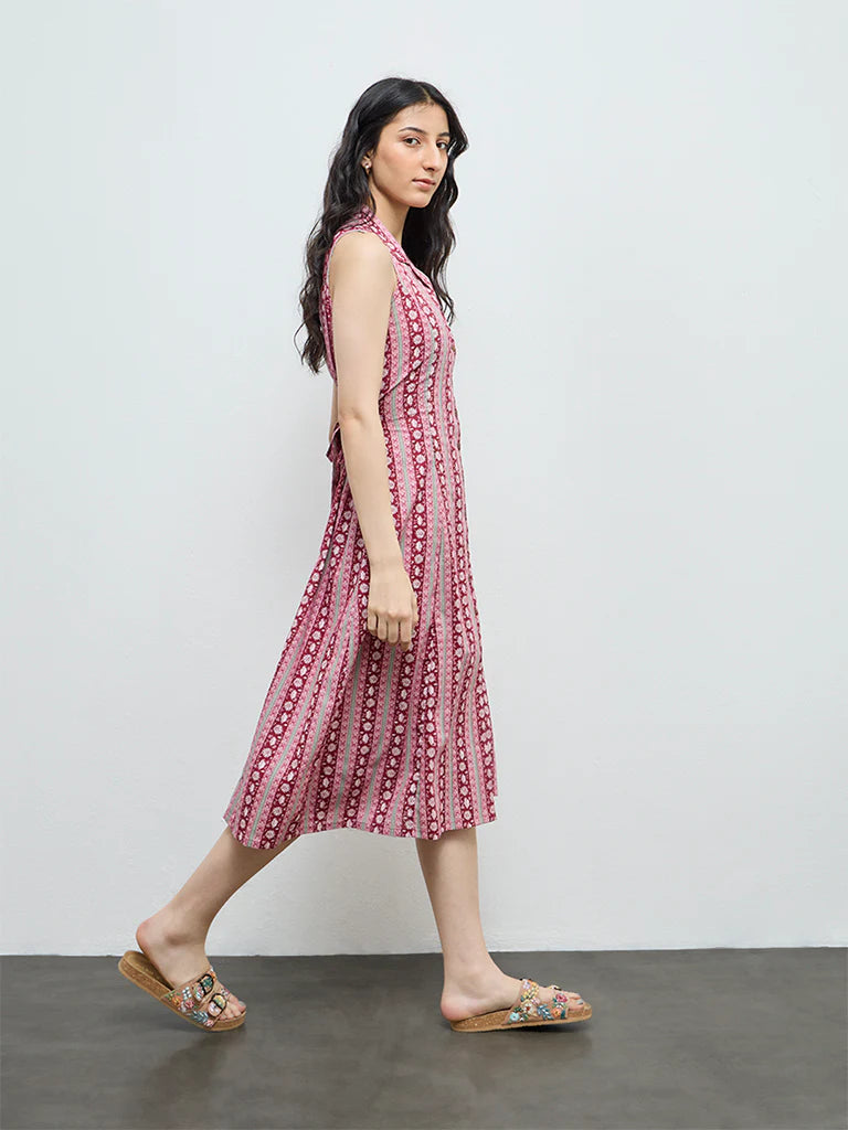 Bombay Paisley Red Floral Printed Cotton Shirt Dress