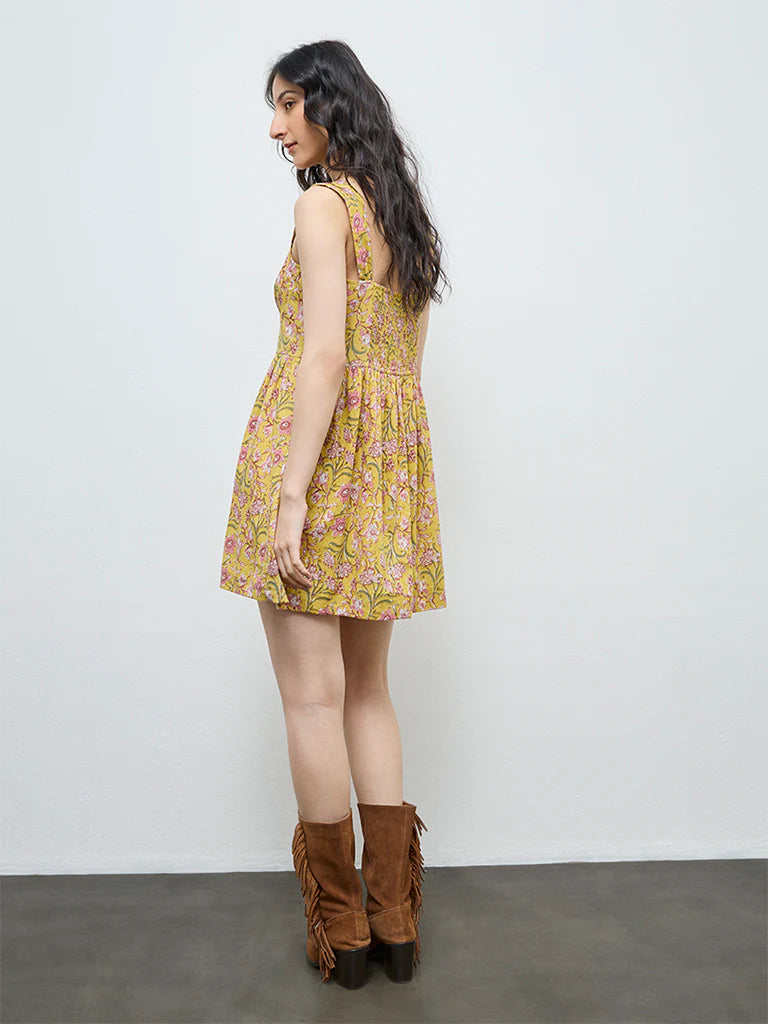 Bombay Paisley Yellow Floral Cotton A-Line Dress
