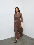 Utsa Dark Brown Printed A-Line Kurta