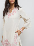 Utsa Off-White Floral Embroidered Cotton-Blend A-Line Kurta