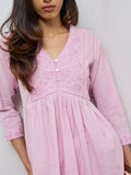 Utsa Pink Floral Embroidered Cotton A-Line Kurta