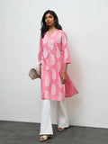 Utsa Pink Paisley Printed Cotton Straight Kurta