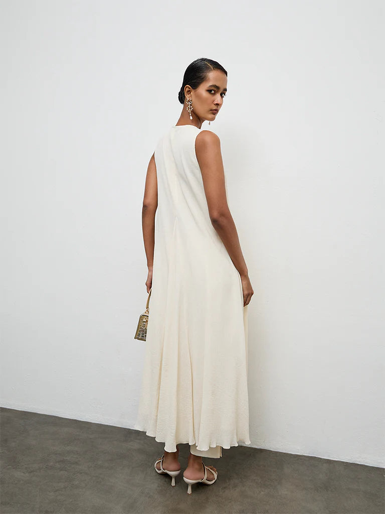 Vark Off-White Embroidered A-Line Dress