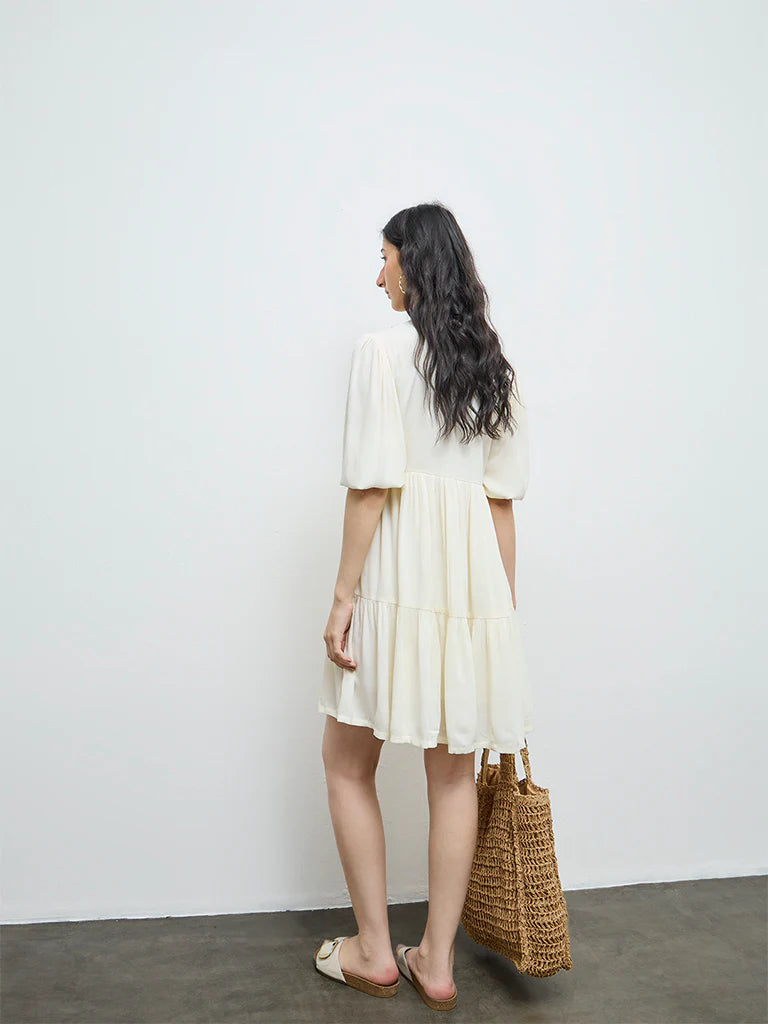 Bombay Paisley Cream Floral Embroidered Tiered Dress