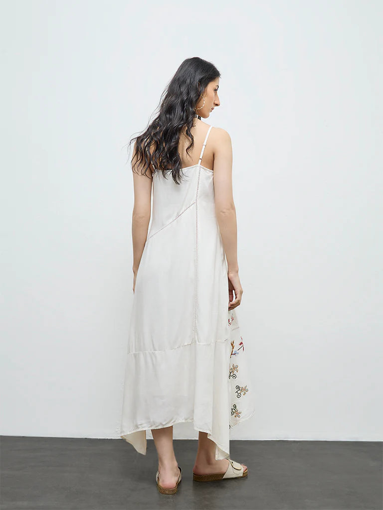 Bombay Paisley Off-White Floral Embroidered A-Line Dress