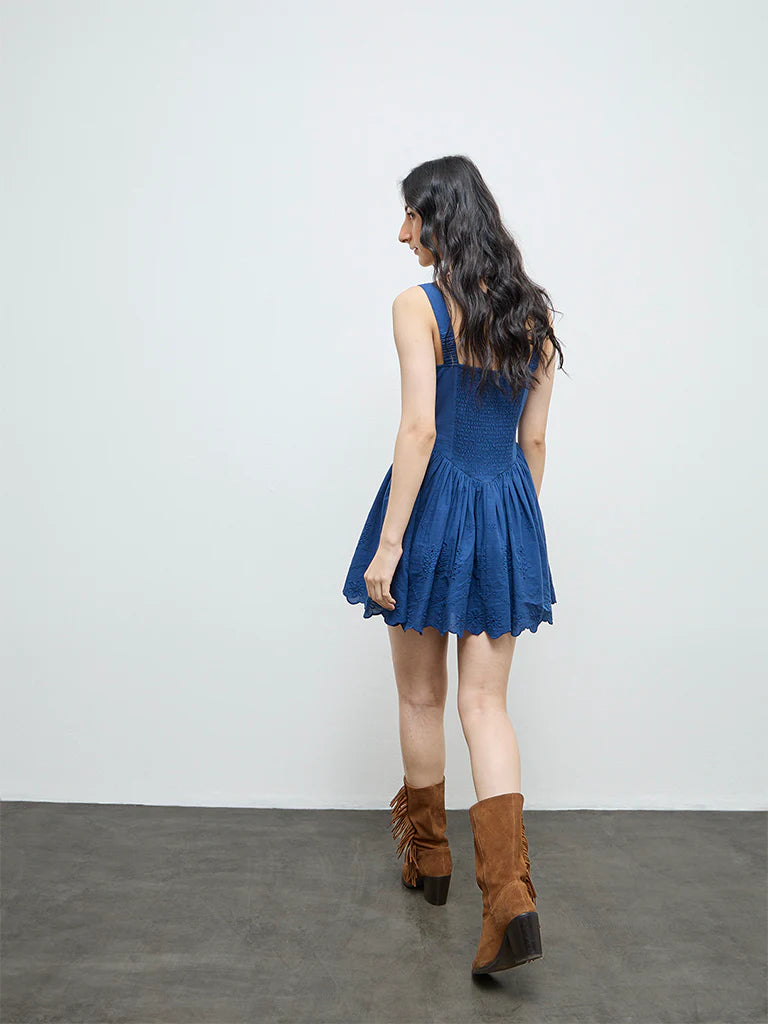 Bombay Paisley Blue Corset-Style Cotton A-Line Dress