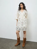 Bombay Paisley Off-White Floral Cotton-Blend A-Line Dress