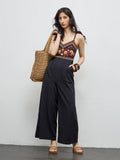 Black Floral Embroidered Cotton Jumpsuit