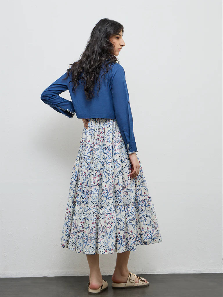 Bombay Paisley Blue Floral Cotton Tiered Dress with Jacket