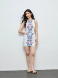 White Floral Pattern Cotton Shift Dress