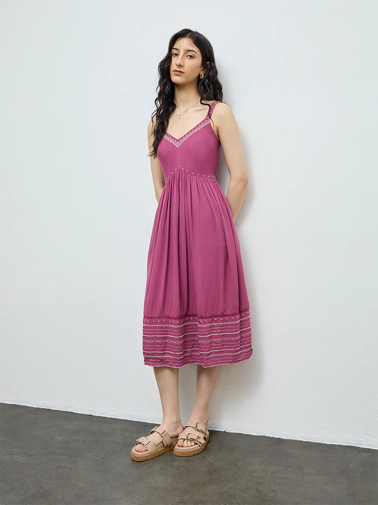 Bombay Paisley Dusty Rose Embroidered Empire-Line Dress