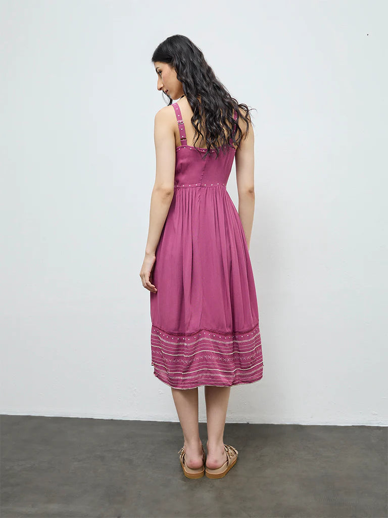 Bombay Paisley Dusty Rose Embroidered Empire-Line Dress