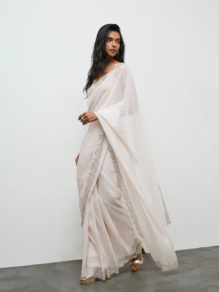 Vark Ivory Embellished Saree Set