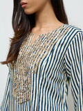 Utsa Teal Striped A-Line Kurta