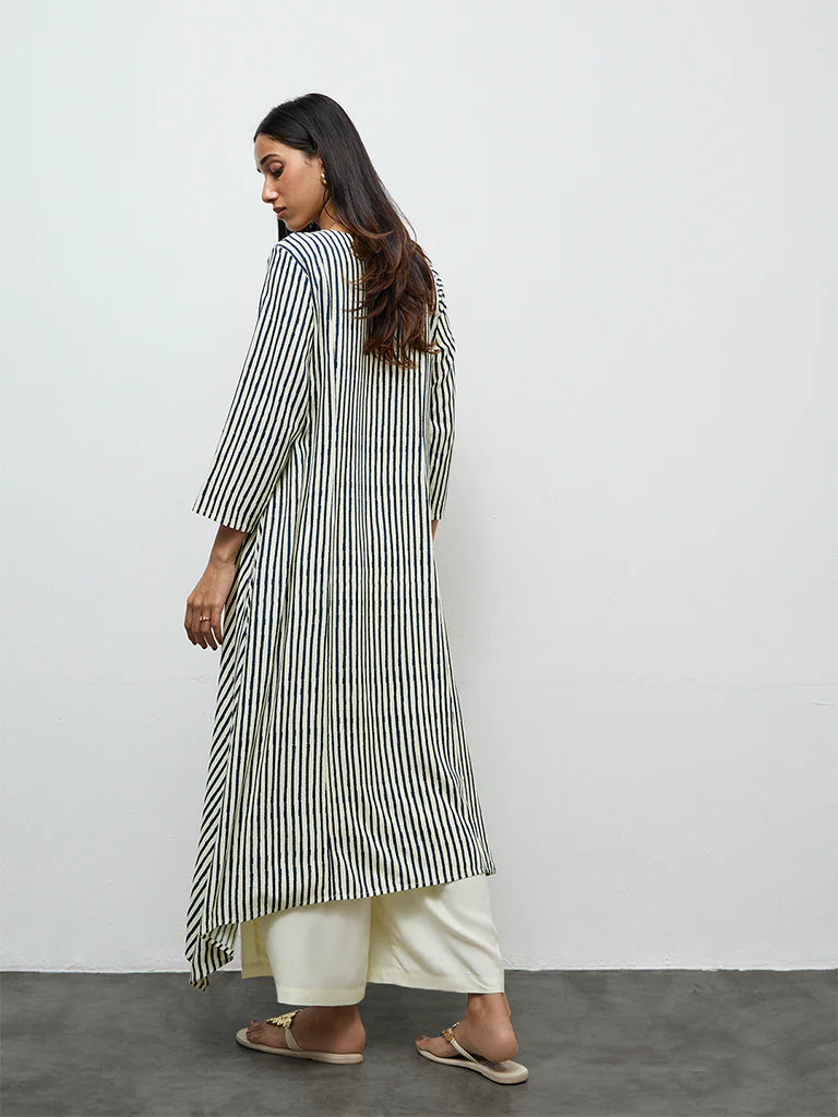 Utsa Teal Striped A-Line Kurta
