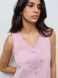Utsa Lilac Embroidered Cotton-Blend A-Line Kurta