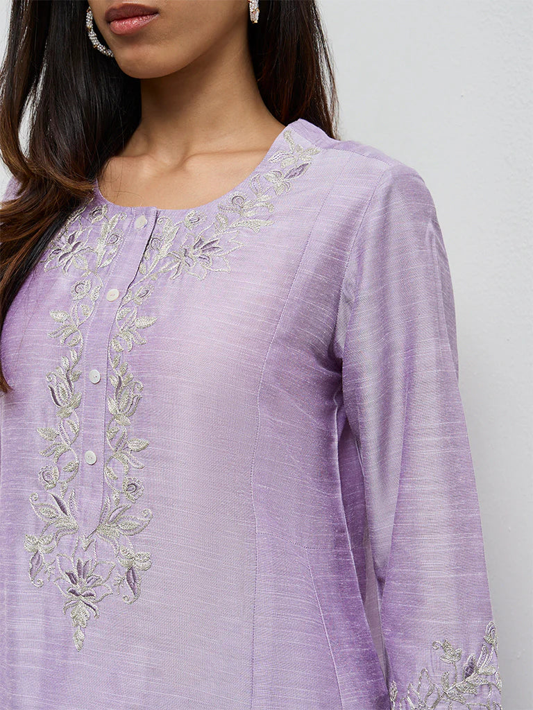 Utsa Lilac Floral Embroidered A-Line Kurta