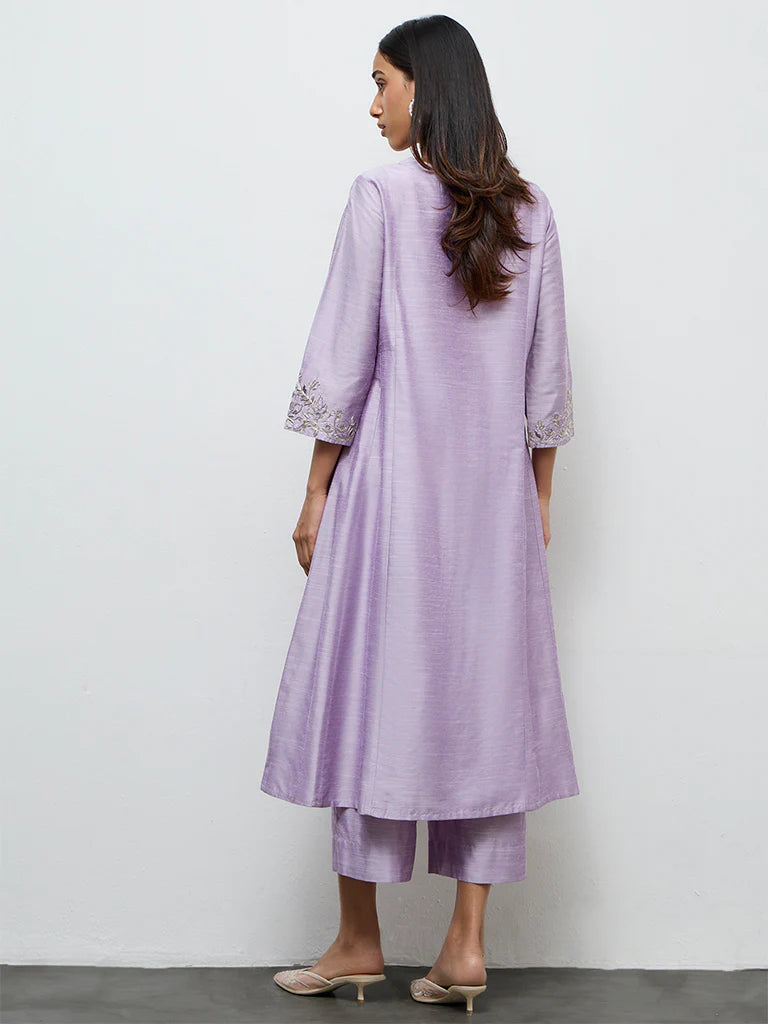 Utsa Lilac Floral Embroidered A-Line Kurta