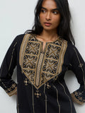 Utsa Black Embroidered Cotton-Blend A-Line Kurta