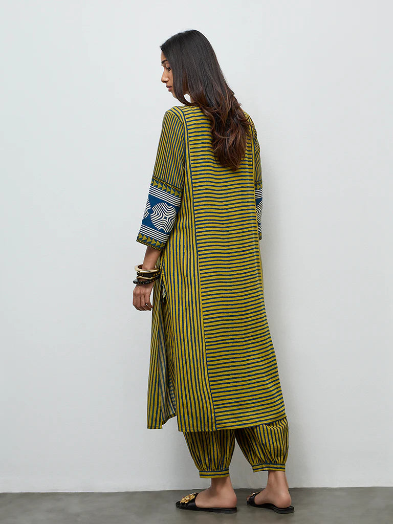 Utsa Olive Striped A-Line Kurta