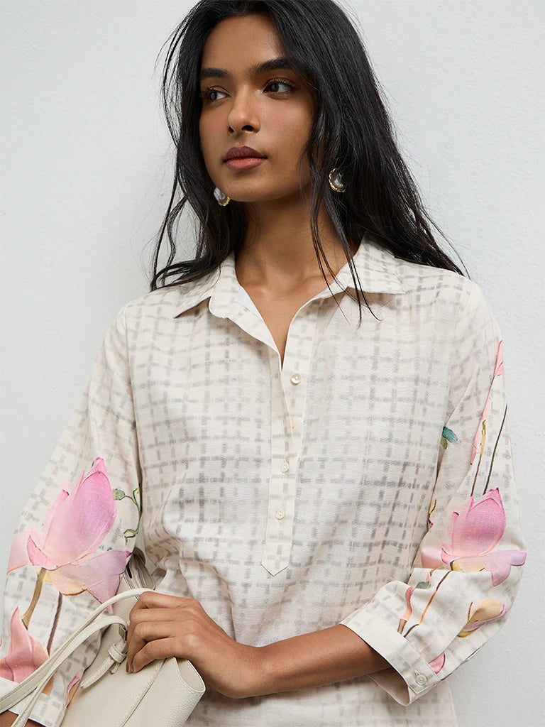 Utsa Off-White Floral Printed A-Line Kurta