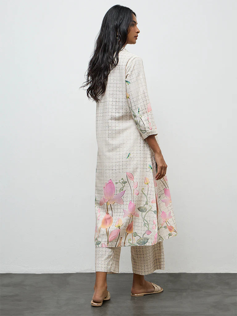Utsa Off-White Floral Printed A-Line Kurta