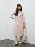 Utsa Pink Striped Cotton-Blend A-Line Kurta