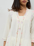 Utsa Off-White Floral Embroidered Cotton-Blend A-Line Kurta