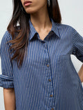 Utsa Indigo Striped Cotton A-Line Kurta