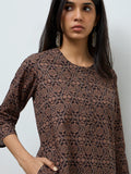 Utsa Brown Printed Cotton Straight Kurta