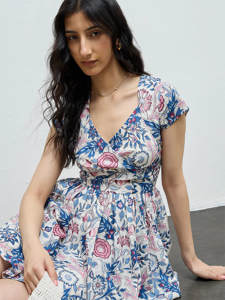 Bombay Paisley Multicolour Floral Cotton A-Line Dress