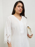 Diza White Embroidered A-Line Cotton Kurta
