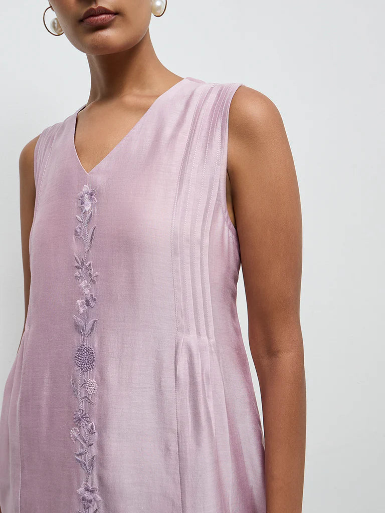 Zuba Lilac Floral Embroidered A-Line Kurta