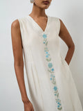 Zuba Ivory Embroidered Cotton-Blend A-Line Kurta
