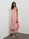 Utsa Pink Floral Embroidered A-Line Cotton Kurta