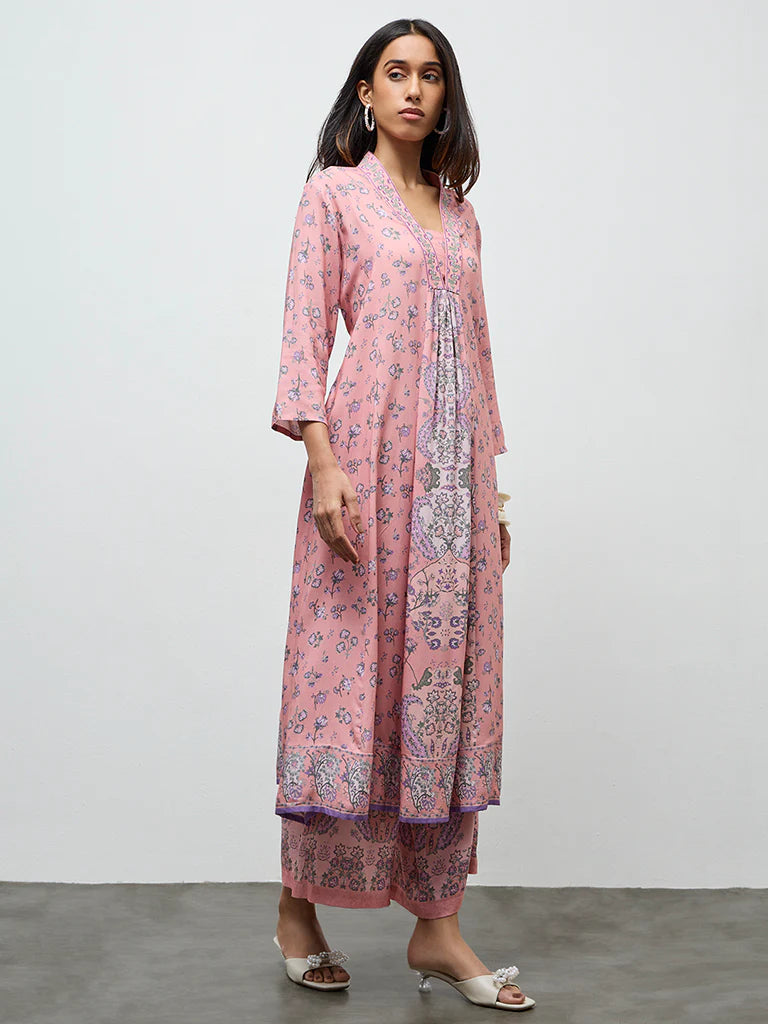 Utsa Dusty Pink Argyle Printed A-Line Kurta