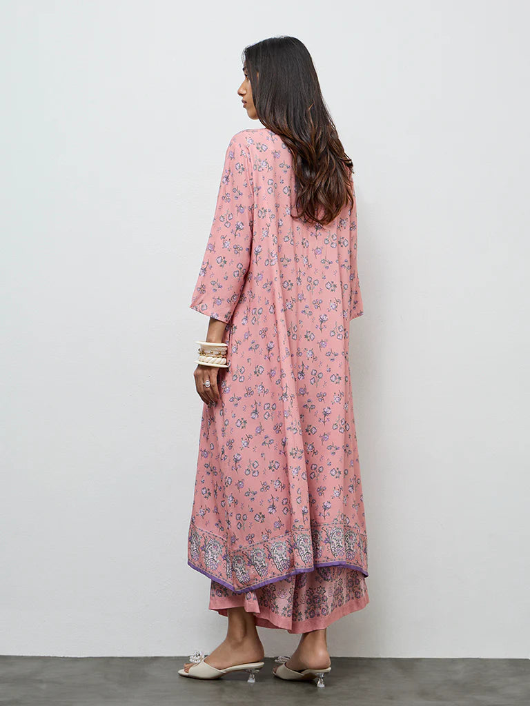 Utsa Dusty Pink Argyle Printed A-Line Kurta