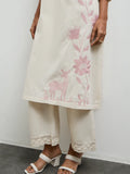 Utsa Off-White Floral Embroidered A-Line Cotton-Blend Kurta