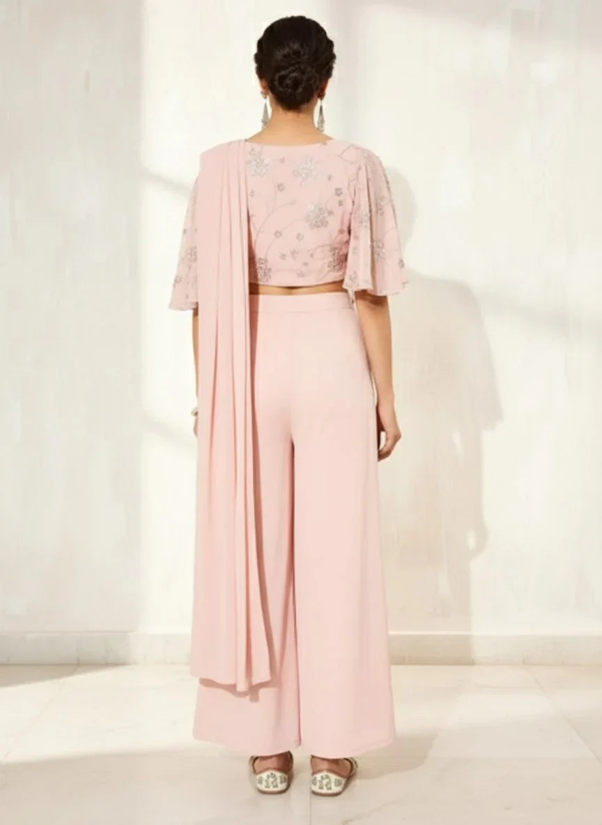 Pink Embellished Georgette Ready to Wear Saree